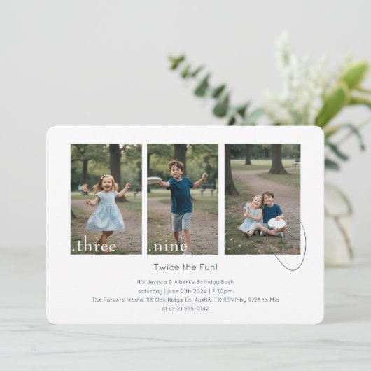 Joint Dual Sibling Any Age Double Birthday Party 招待状 (スタンド正面)