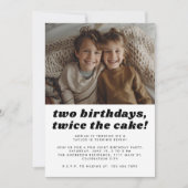 Joint Kids兄弟姉妹誕生日パーティーモダン写真 招待状 (正面)