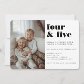 Joint Kids兄弟姉妹誕生日パーティーモダン写真 招待状 (正面)