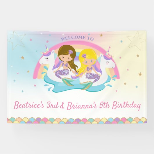 Joint Mermaids and Unicorn Pool誕生日へようこそ 横断幕 (横)