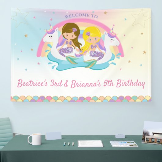 Joint Mermaids and Unicorn Pool誕生日へようこそ 横断幕 (トレードショー)