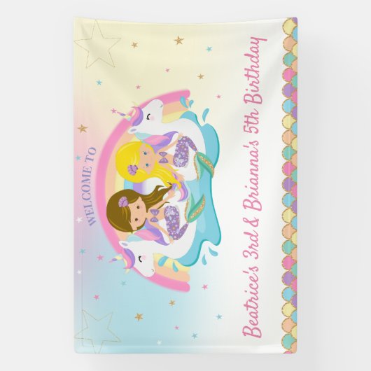 Joint Mermaids and Unicorn Pool誕生日へようこそ 横断幕 (縦)