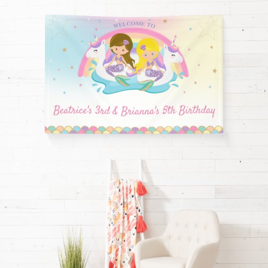 Joint Mermaids and Unicorn Pool誕生日へようこそ 横断幕 (インサイチュ)
