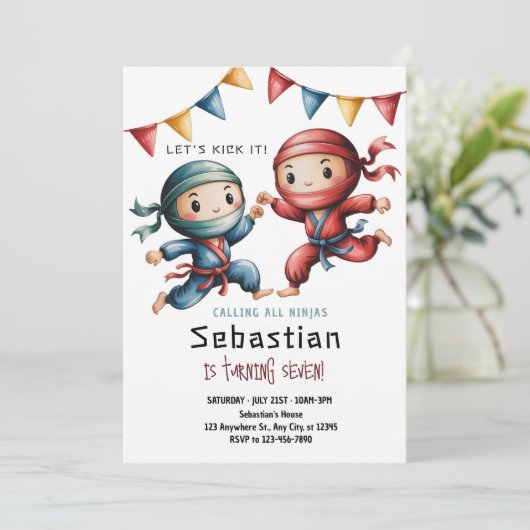 Joint Ninja Birthday Invitation | Karate Party 招待状 (スタンド正面)