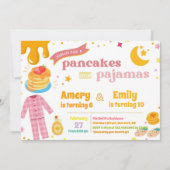 Joint Pancakes and Pajamas Birthday Siblings 招待状 (正面)