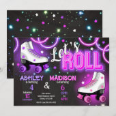 Joint Roller Skating Birthday Party Neon Glow 招待状 (正面/裏面)