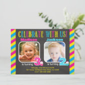 Joint Siblings Boy Girl Birthday Photo 招待状 (スタンド正面)