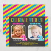 Joint Siblings Boy Girl Birthday Photo 招待状 (正面/裏面)