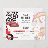 Joint Unicorn & Race Cars Sibling Birthday 招待状 (正面)
