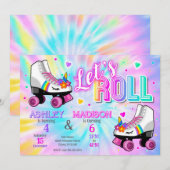 Joint Unicorn Roller Skating Tie Dye Birthday 招待状 (正面/裏面)
