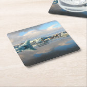 Jokulsarlonの氷山湖の反射のコースター スクエアペーパーコースター (アングル)
