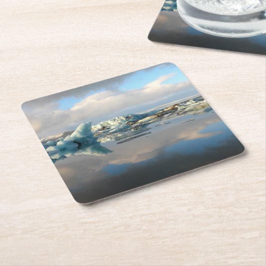 Jokulsarlonの氷山湖の反射のコースター スクエアペーパーコースター (アングル)