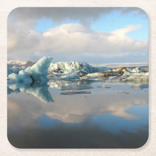 Jokulsarlonの氷山湖の反射のコースター スクエアペーパーコースター