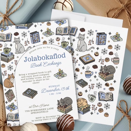 Jolabokaflod Holiday Book Exchange Hand Drawn 招待状