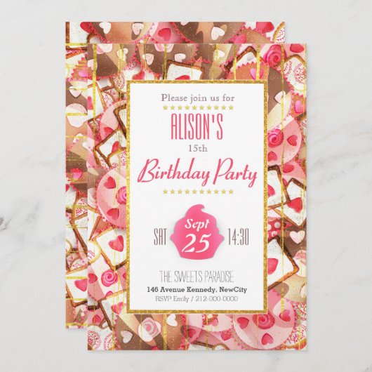 Jolie carte d'invitation de Fête Anniversaire 招待状 (正面/裏面)