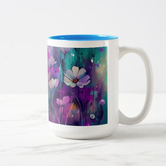 Jolie tasse de boisson avec fleures bleu ツートーンマグカップ (右)