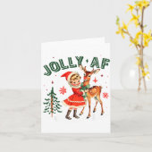 Jolly Af Christmas Retro 50s Cute Girl And Deer Vi カード (黄色い花)
