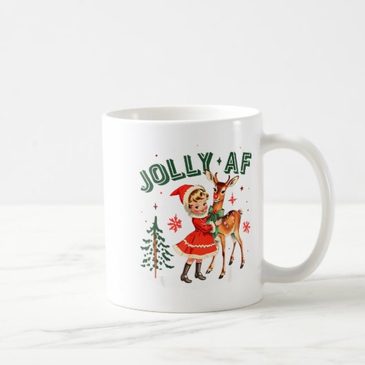 Jolly Af Christmas Retro 50s Cute Girl And Deer Vi コーヒーマグカップ (右)