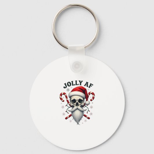 Jolly Af Christmas Skull Santa Hat Happy Xmas Holi キーホルダー (正面)