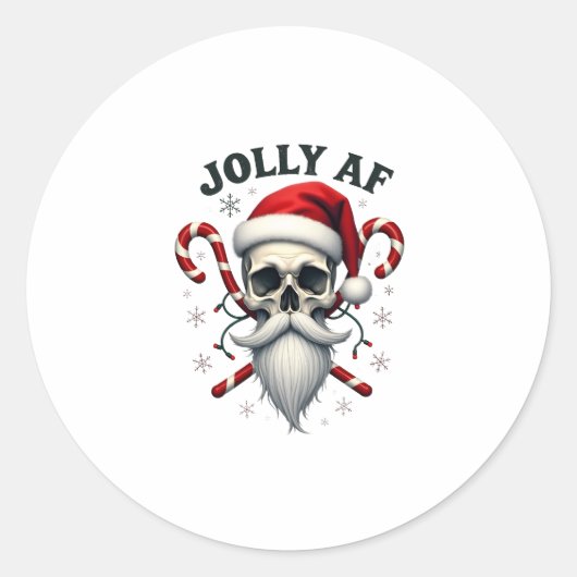 Jolly Af Christmas Skull Santa Hat Happy Xmas Holi ラウンドシール (正面)