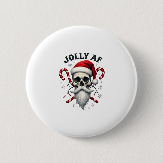 Jolly Af Christmas Skull Santa Hat Happy Xmas Holi 缶バッジ (正面)