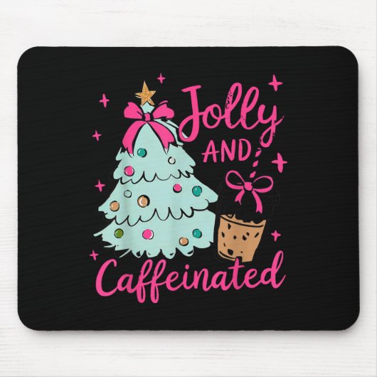 Jolly &amp; Caffeinated Coffee Coquette Bow Xmas T マウスパッド (正面)