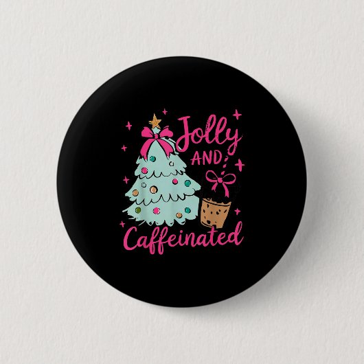 Jolly &amp; Caffeinated Coffee Coquette Bow Xmas T 缶バッジ (正面)