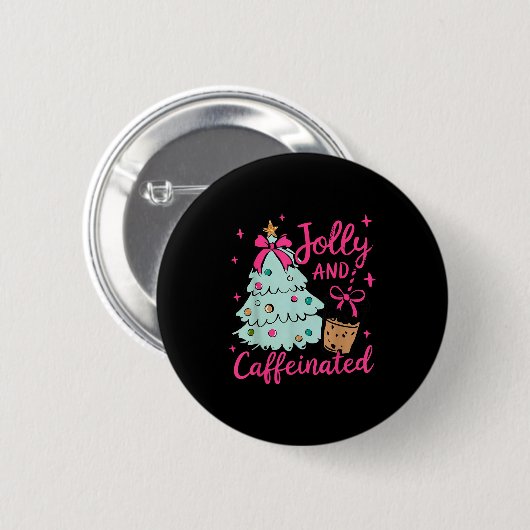 Jolly &amp; Caffeinated Coffee Coquette Bow Xmas T 缶バッジ (正面&裏面)