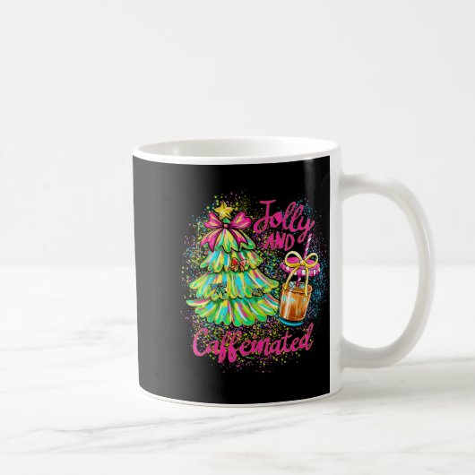 Jolly And Caffeinated Christmas Tree Coquette Bow コーヒーマグカップ (右)