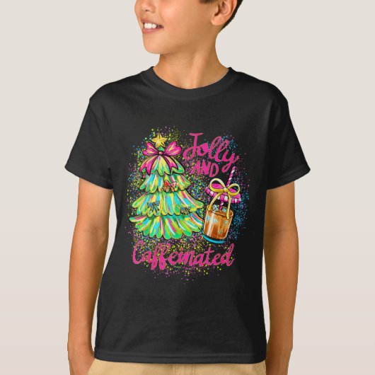Jolly And Caffeinated Christmas Tree Coquette Bow  Tシャツ (正面)