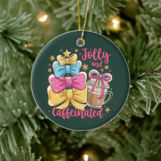 Jolly and Caffeinated Preppy Xmas Coffee Coquette  セラミックオーナメント (ツリー)