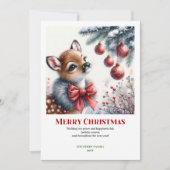 Jolly baby deer winter scene snowy forest greeting シーズンカード (正面)