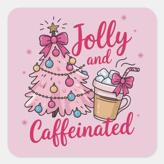 Jolly & Caffeinated Cofee Christmas Retro Trendy  スクエアシール (正面)