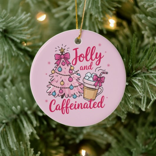Jolly & Caffeinated Cofee Christmas Retro Trendy  セラミックオーナメント (ツリー)