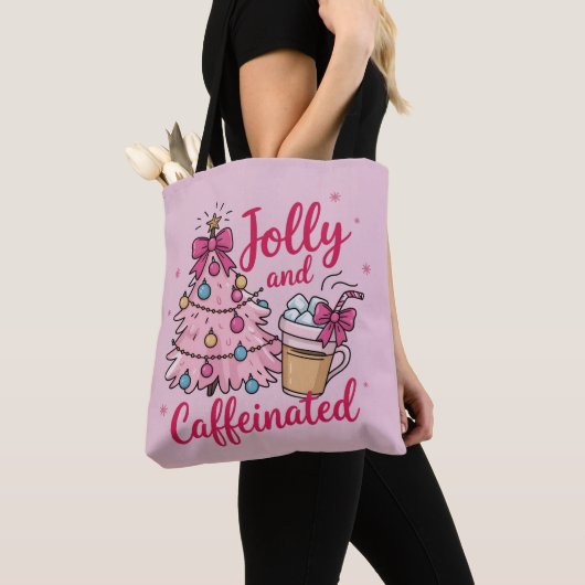 Jolly & Caffeinated Cofee Christmas Retro Trendy  トートバッグ (クローズアップ)