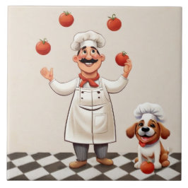 Jolly Chef: French Cook Juggling Tomatoes with dog タイル