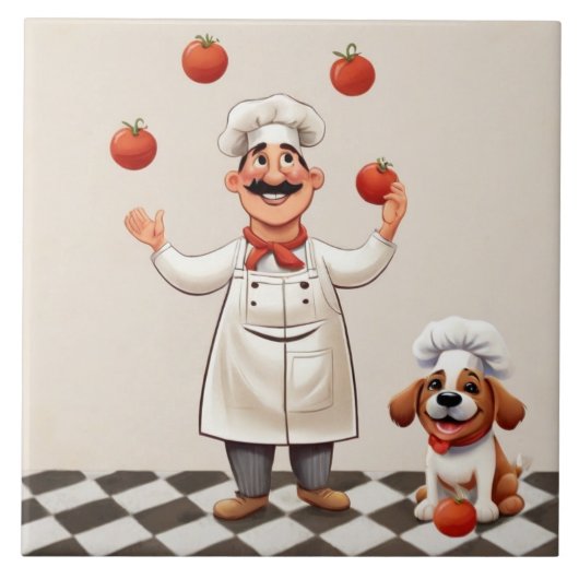 Jolly Chef: French Cook Juggling Tomatoes with dog タイル (正面)