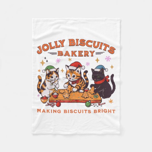 Jolly Christmas Biscuits Bakery Baking Crew Xmas C フリースブランケット (正面)