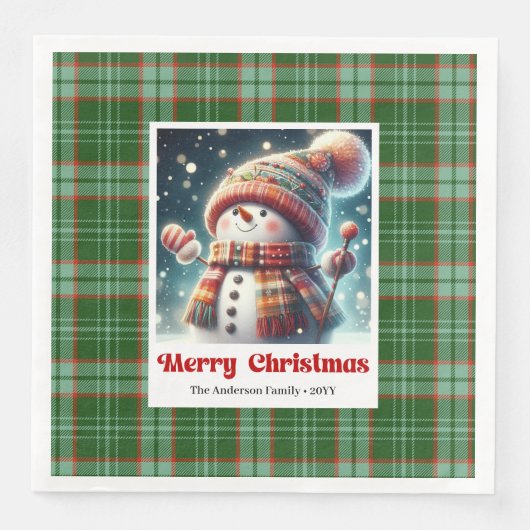 Jolly Christmas Snowman Napkins Personalized Kids  (正面)