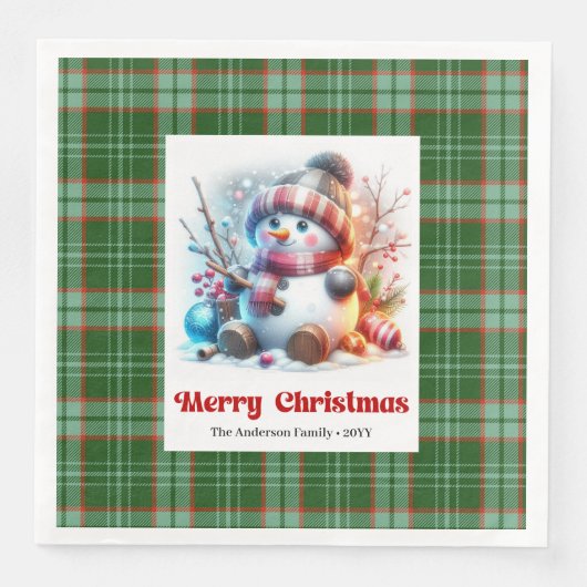 Jolly Christmas snowman watercolor kids napkins  (正面)