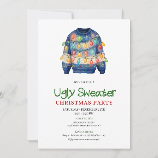Jolly Funny Ugly Sweater Christmas Invite 招待状 (正面)