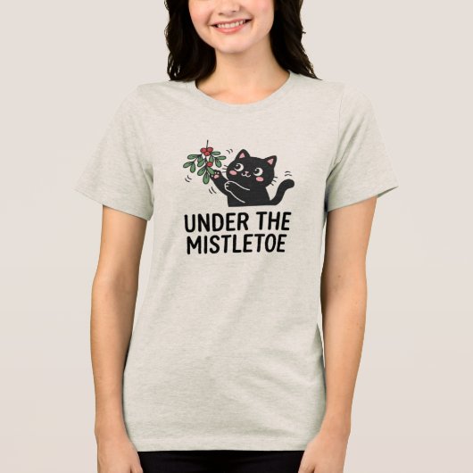 Jolly Joy Black Cat Mistletoe Cartoon T-Shirt トライブレンドＴシャツ (正面)
