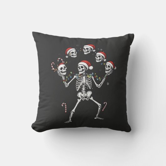 Jolly Juggling Skeleton Throw Pillow クッション (正面)