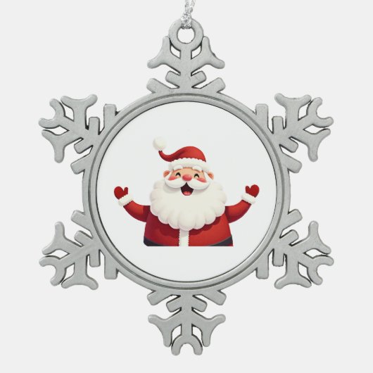 Jolly Kawaii Santa Claus Illustration スノーフレークピューターオーナメント (正面)