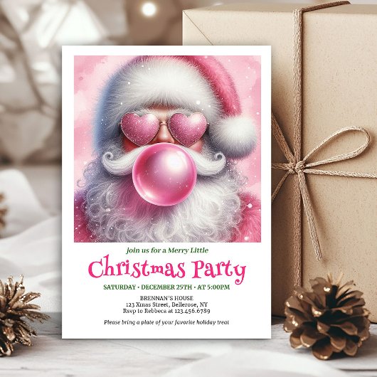 Jolly pink santa bubble gum watercolor holiday   招待状