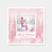 Jolly Pink Snowman Christmas Scene Napkins Kids   スタンダードカクテルナプキン (正面)