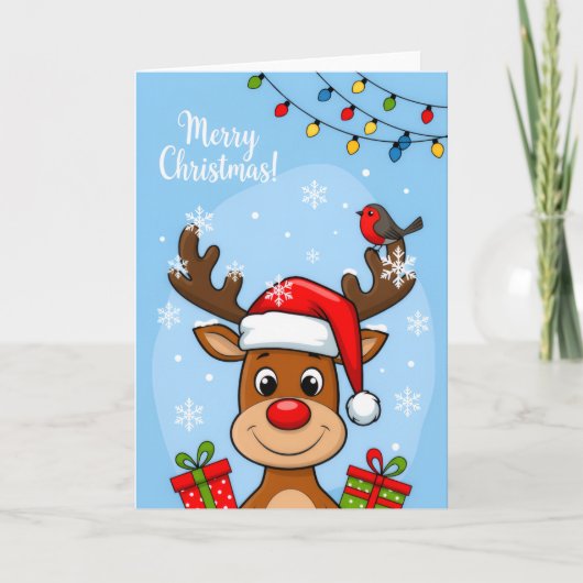 Jolly Reindeer Christmas Cheer – Kids Holiday Card カード (正面)