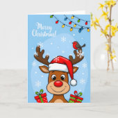 Jolly Reindeer Christmas Cheer – Kids Holiday Card カード (黄色い花)
