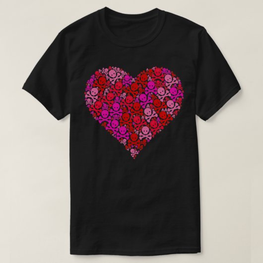 Jolly Roger Flag Skull Pink Red Heart Shape Valent Tシャツ (デザイン正面)