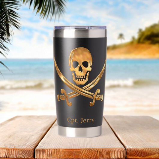 Jolly Roger Pirate Gold Custom 保温保冷タンブラー (ビーチ (回転後))